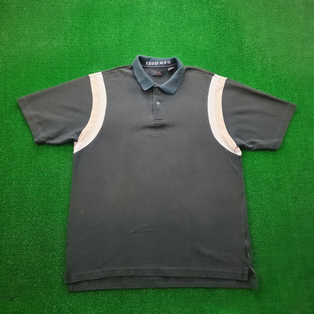 IZOD X.F.G. Performance Accent Polo Shirt Mens Large Black Short Sleeve Golf